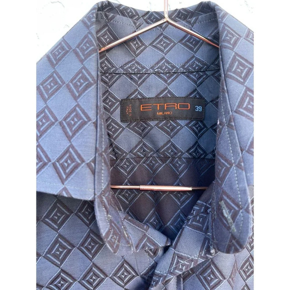 ETRO Milano Mens Long Sleeve Button Down Collared Dress Shirts Blue Sz 39 - Picture 4 of 13